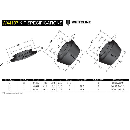 Whiteline Front Strut Mount Bushing Kit - W44107