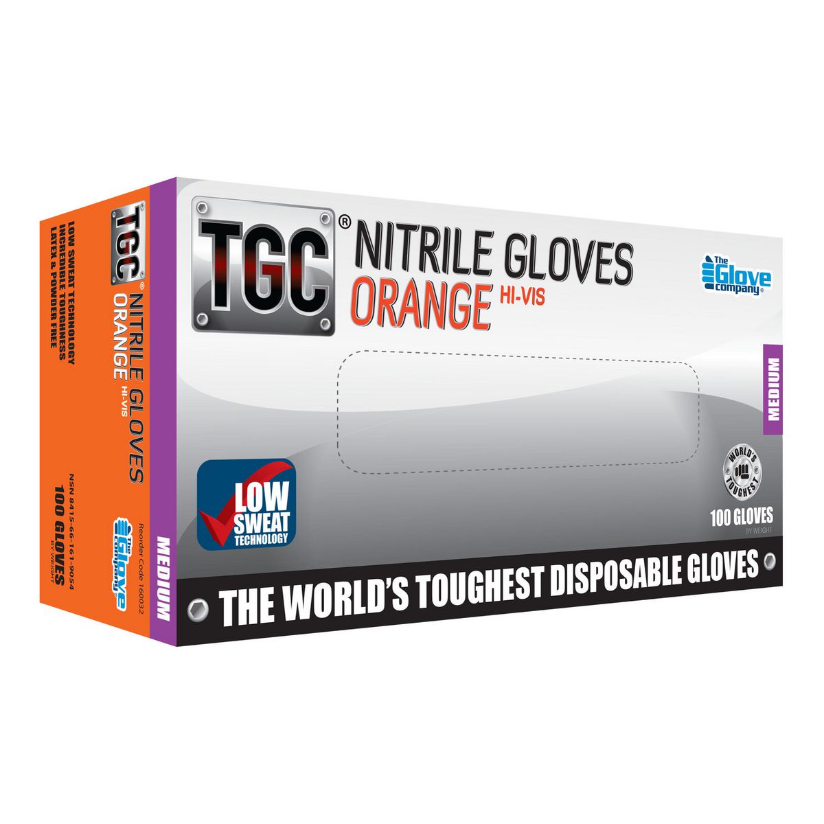 TGC Orange Hi-Vis Nitrile Gloves 100 Pack Medium - 160032