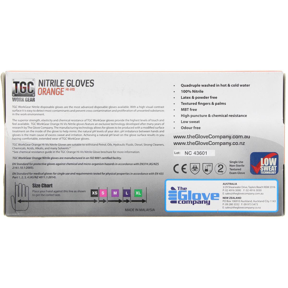 TGC Orange Hi-Vis Nitrile Gloves 100 Pack Medium - 160032