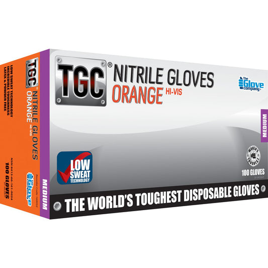 TGC Orange Hi-Vis Nitrile Gloves 100 Pack Medium - 160032