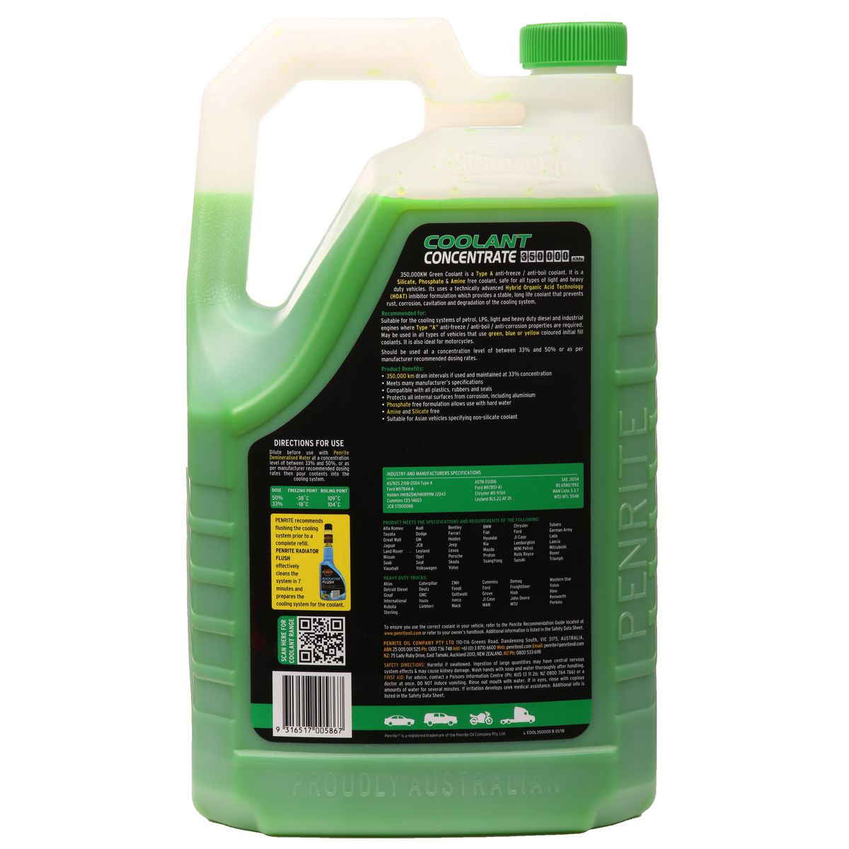 Penrite 350,000km Green Anti-Freeze Coolant Concentrate 5L - COOL350005