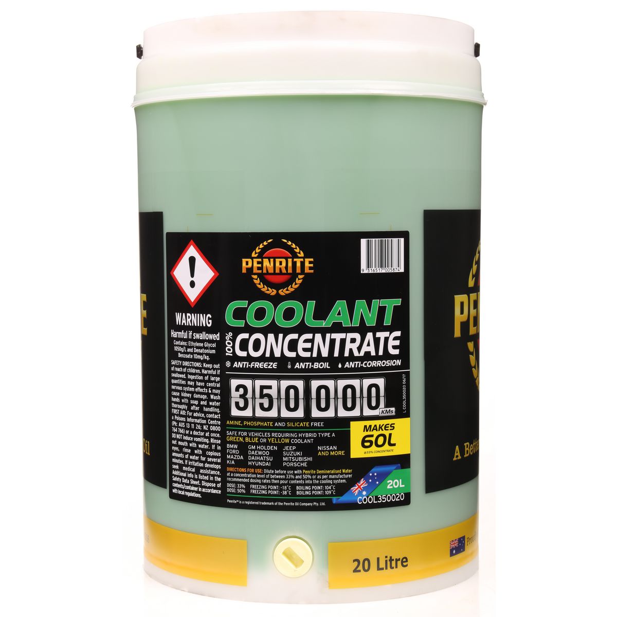 Penrite 350,000km Green Anti-Freeze Coolant Concentrate 20L - COOL350020