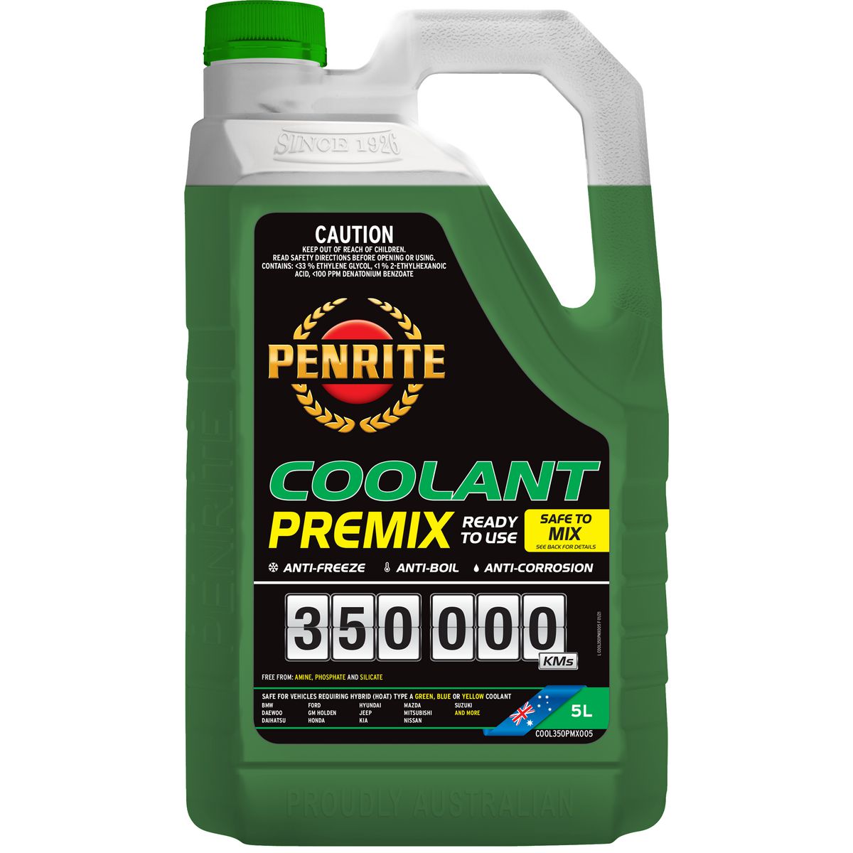 Penrite 350,000km Green Anti-Freeze Coolant Premix 5L - COOL350PMX005