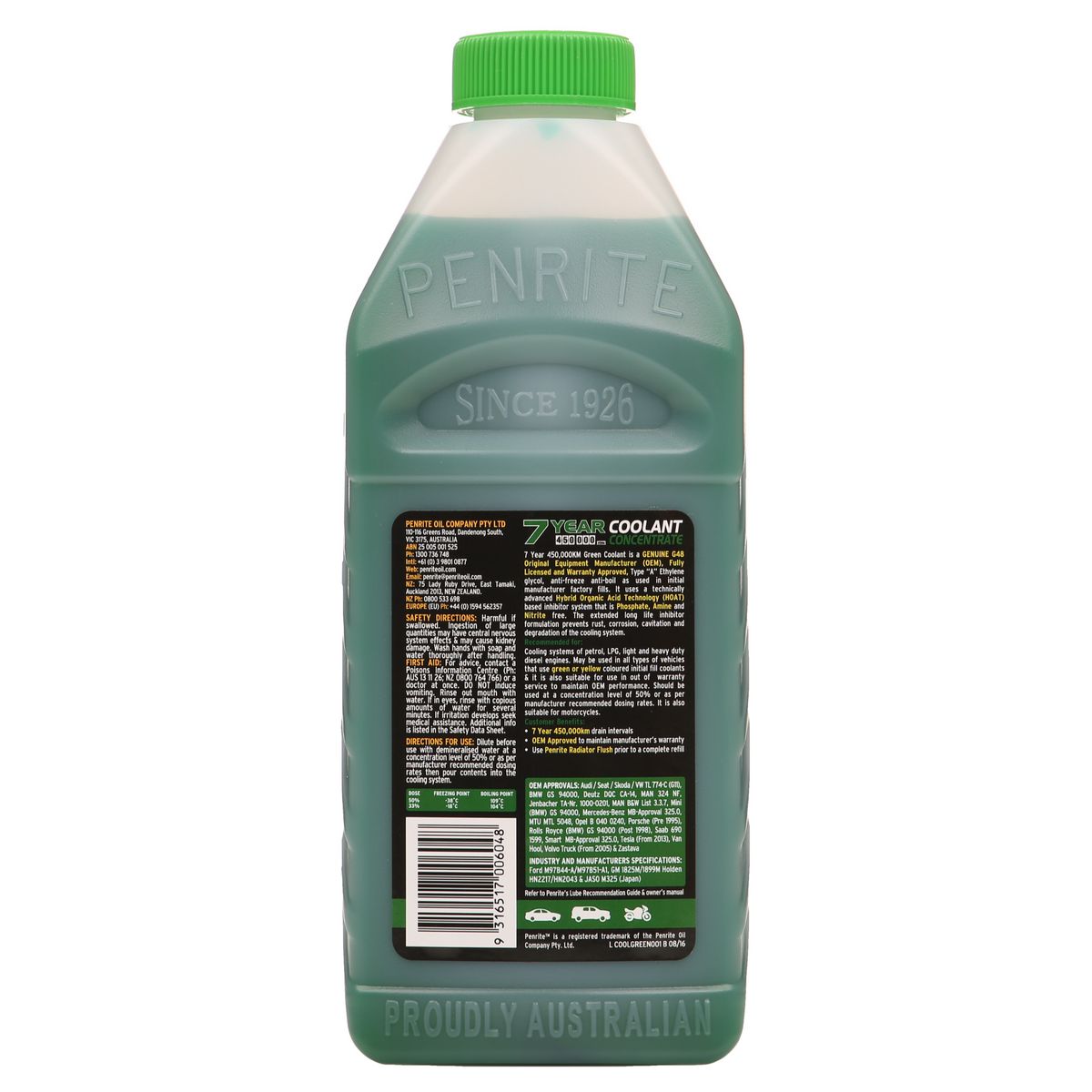 Penrite 7 Year 450,000km Green Coolant Concentrate 1L - COOLGREEN001