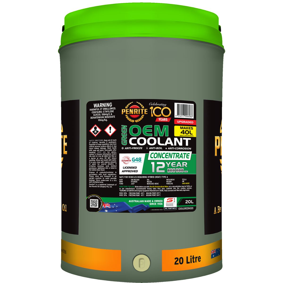 Penrite 7 Year 450,000km Green Coolant Concentrate 20L - COOLGREEN020