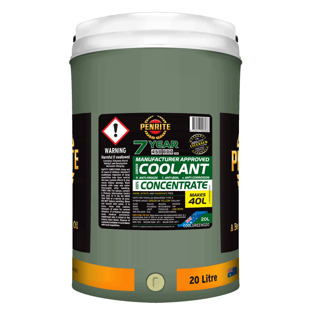 Penrite 7 Year 450,000km Green Coolant Concentrate 20L - COOLGREEN020