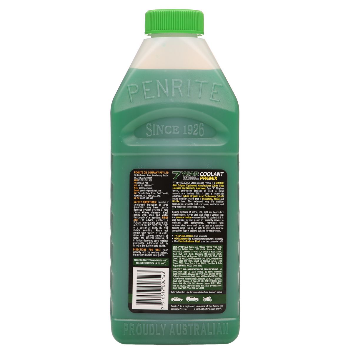 Penrite 7 Year 450,000km Green Coolant Premix 1L - COOLGREENPMX001