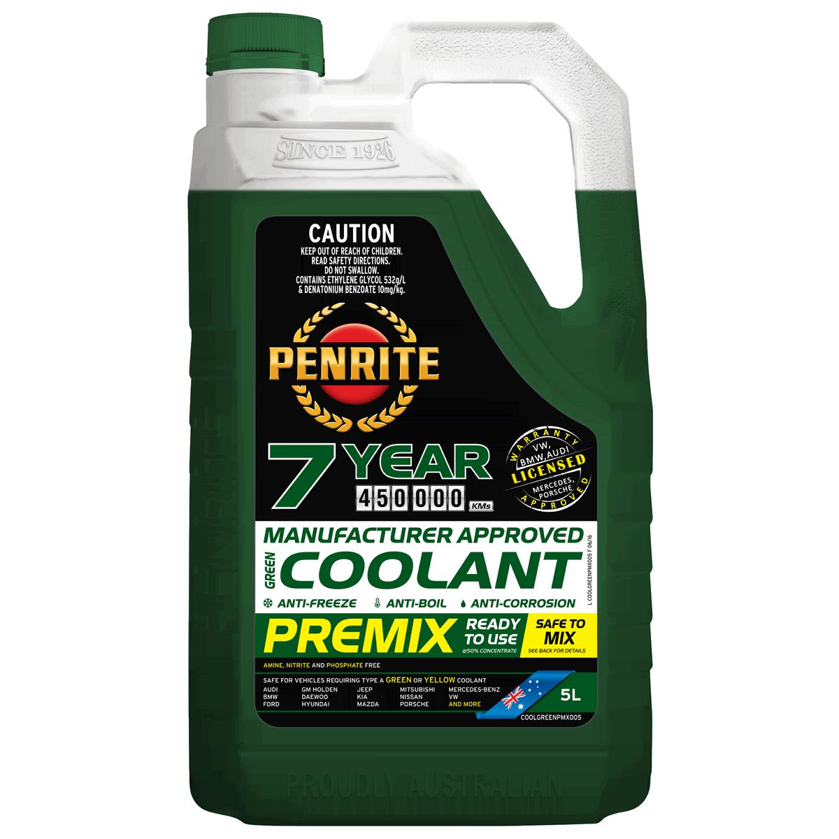 Penrite 7 Year 450,000km Green Coolant Premix 5L - COOLGREENPMX005