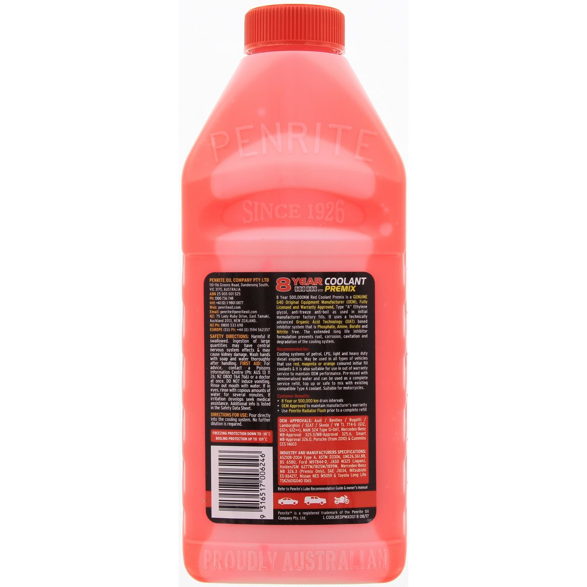 Penrite 8 Year 500,000km Red Coolant Premix 1L - COOLREDPMX001