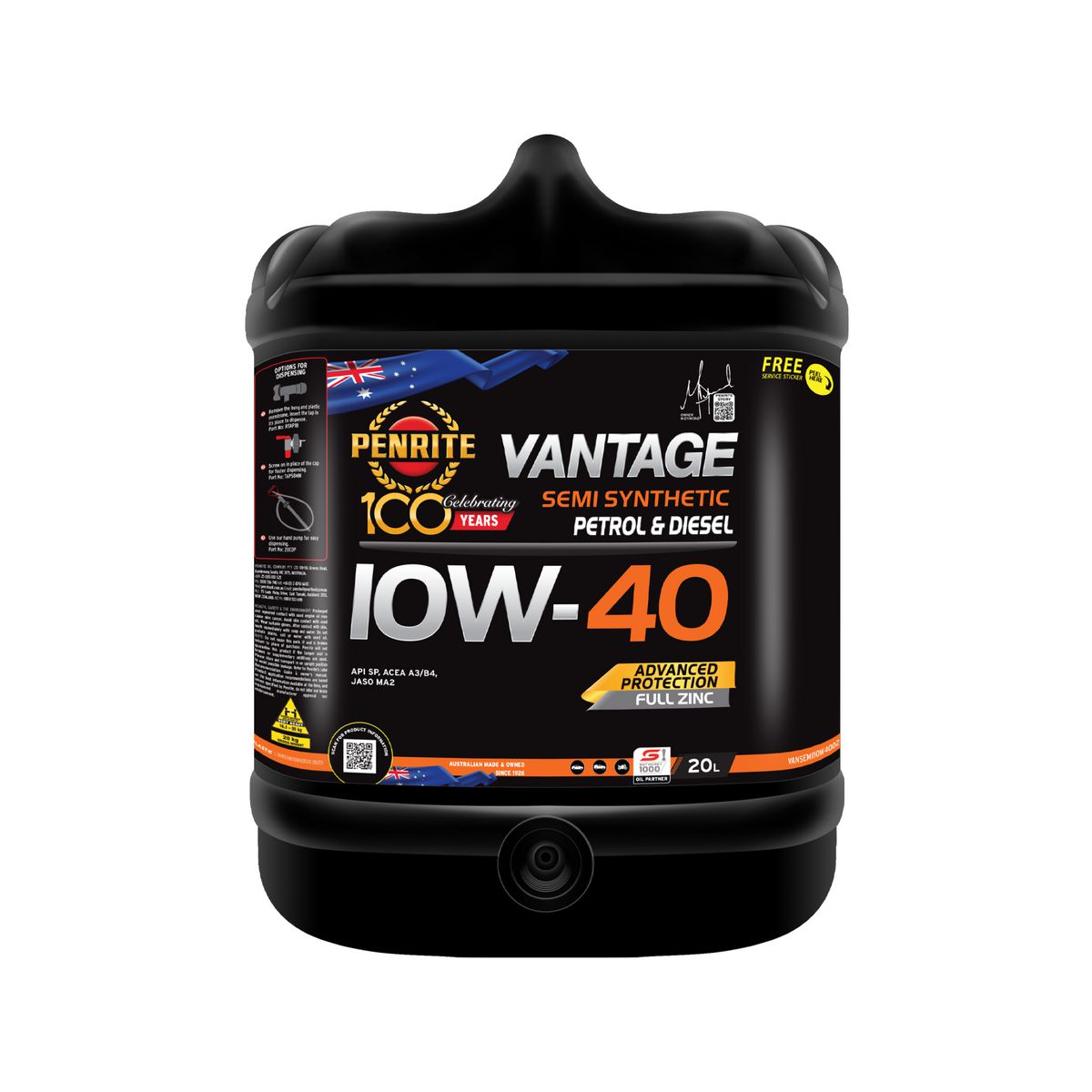 Penrite Vantage Semi Synthetic 10W-40 Engine Oil 20L - VANSEMI10W40020