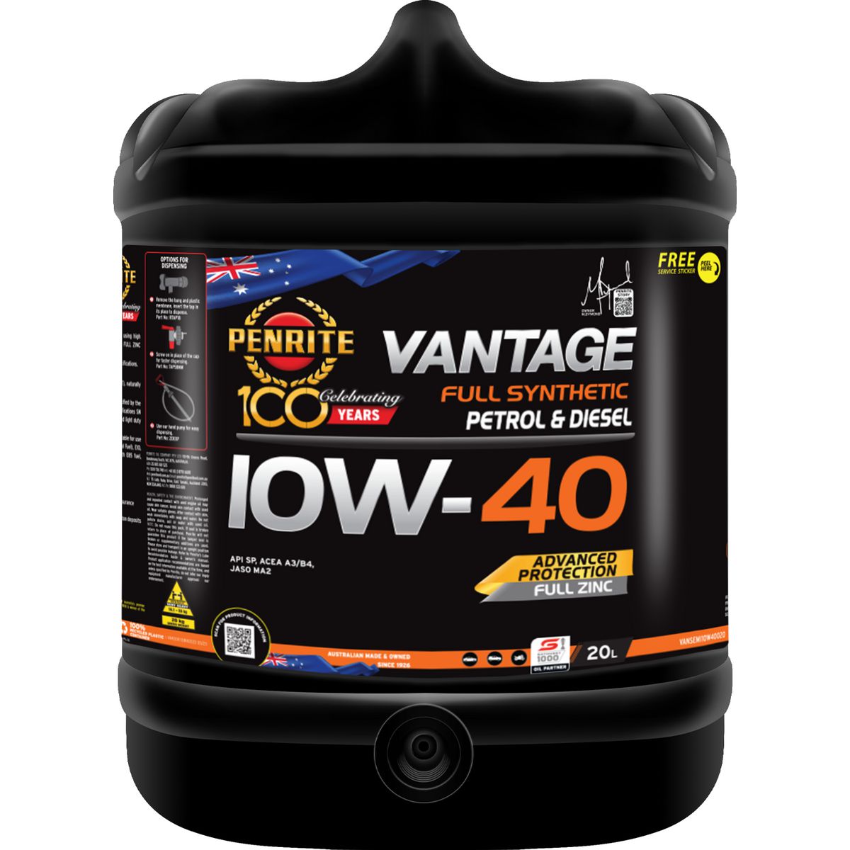 Penrite Vantage Semi Synthetic 10W-40 Engine Oil 20L - VANSEMI10W40020