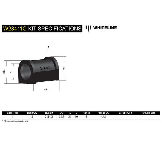 Whiteline Front Sway Bar Mount Bushing Kit 31mm - W23411G