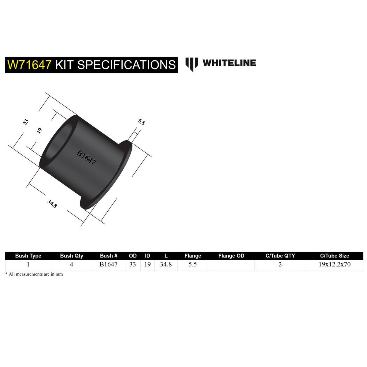 Whiteline Rear Leaf Spring - Rear Eye And Shackle Bushing Kit - W71647