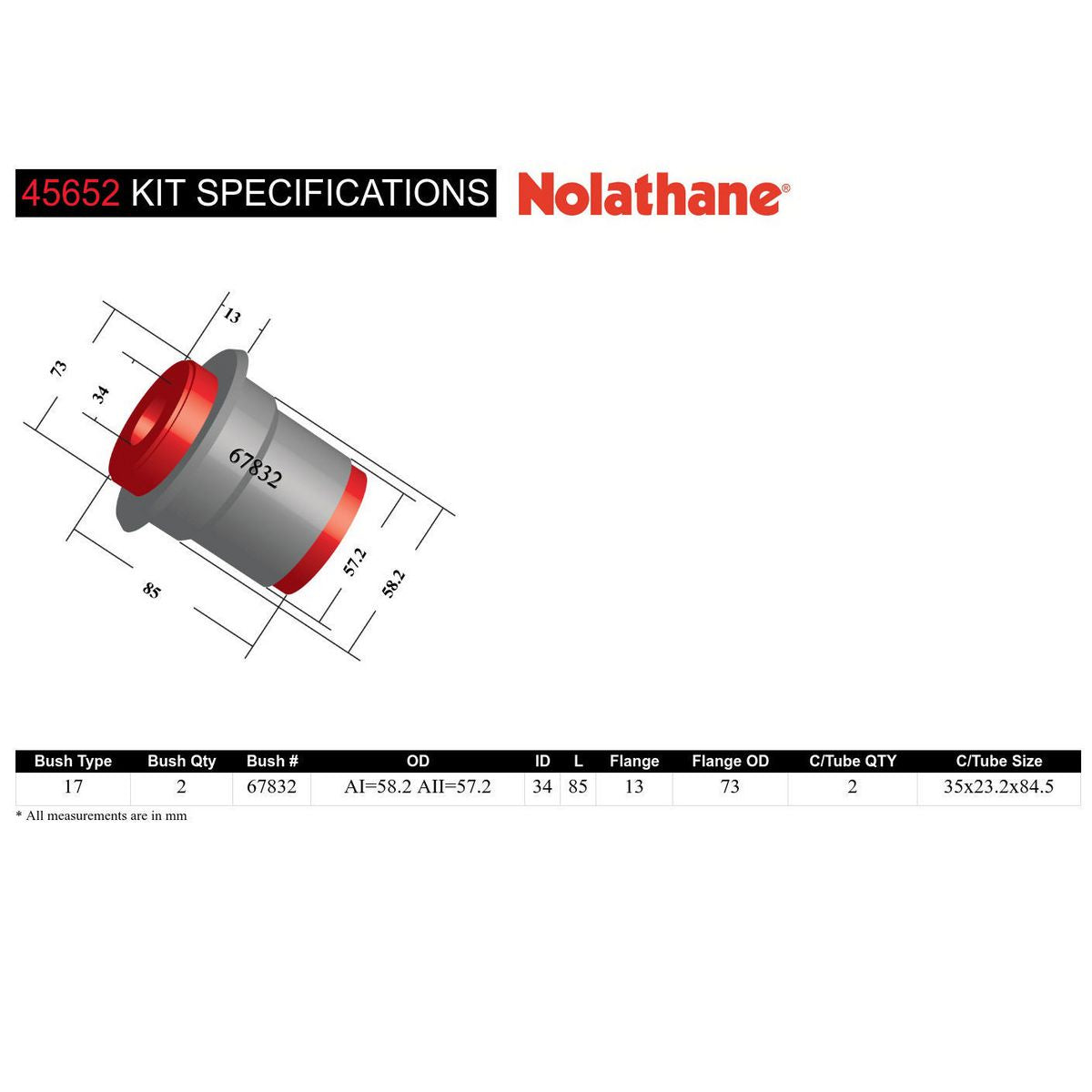 Nolathane Front Lower Control Arm Inner Front Bushing Kit - 45652