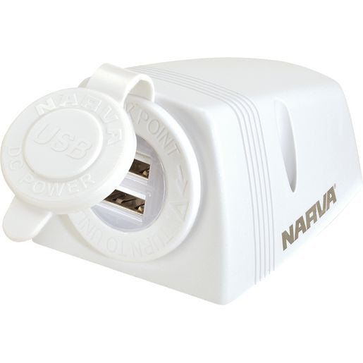 Narva Dual USB Socket White - 81154WBL