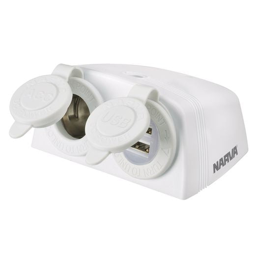Narva Accessory Dual USB Twin Socket S Mnt White - 81168WBL