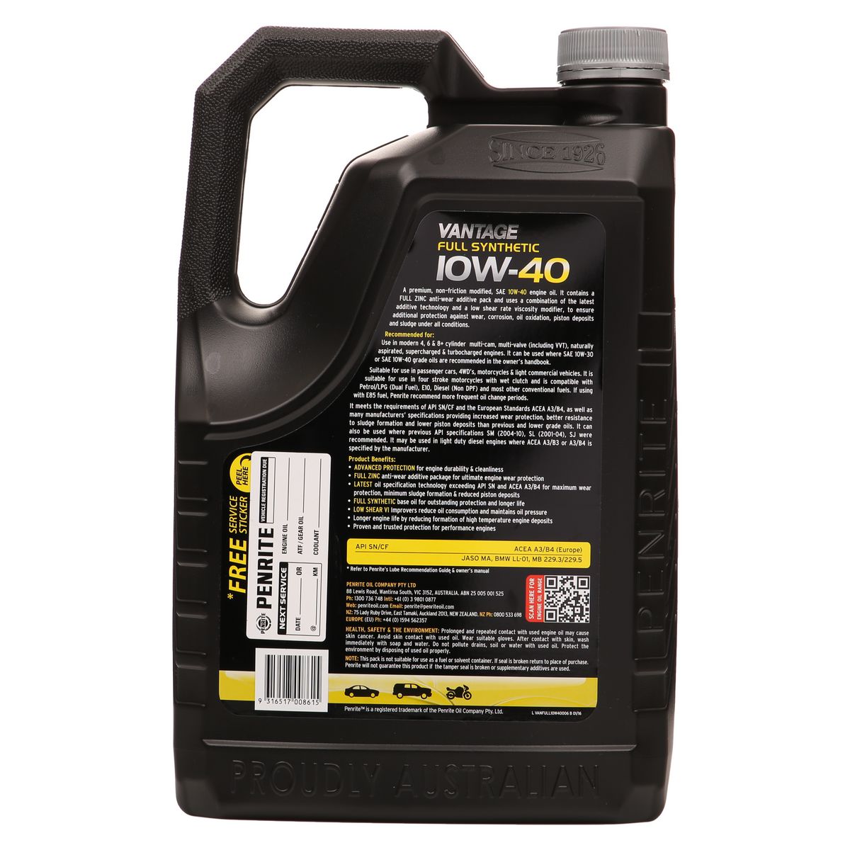 Penrite Vantage Full Synthetic 10W-40 Engine Oil 6L - VANFULL10W40006