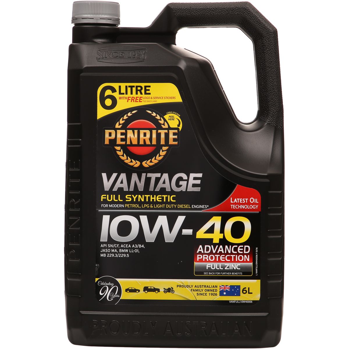Penrite Vantage Full Synthetic 10W-40 Engine Oil 6L - VANFULL10W40006