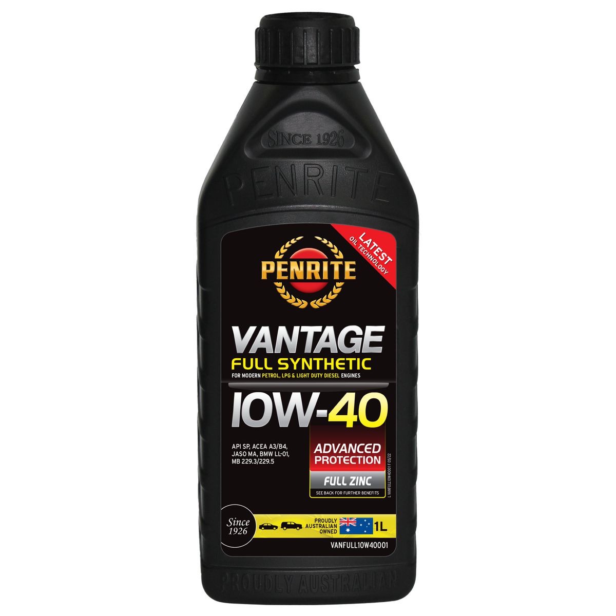 Penrite Vantage Full Synthetic 10W-40 Engine Oil 1L - VANFULL10W40001