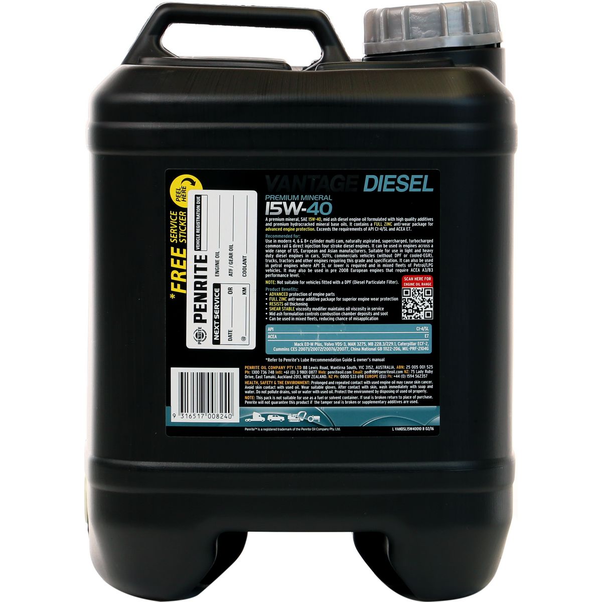 Penrite Vantage Mineral 15W-40 Diesel Engine Oil 10L - VANDSL15W40010