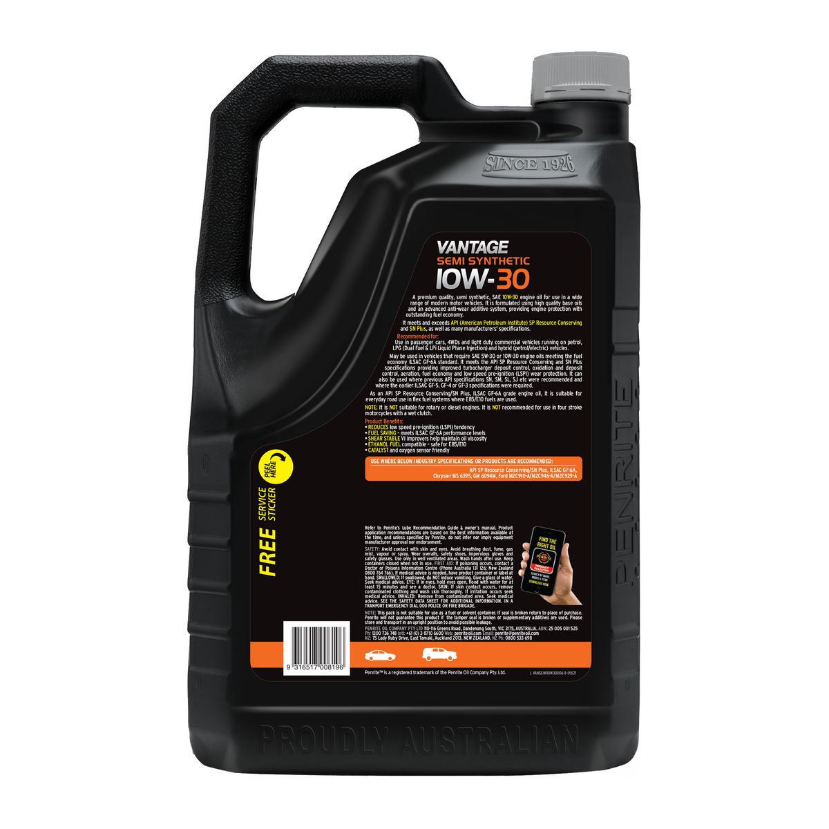 Penrite Vantage Semi Synthetic 10W-30 Engine Oil 6L - VANSEMI10W30006