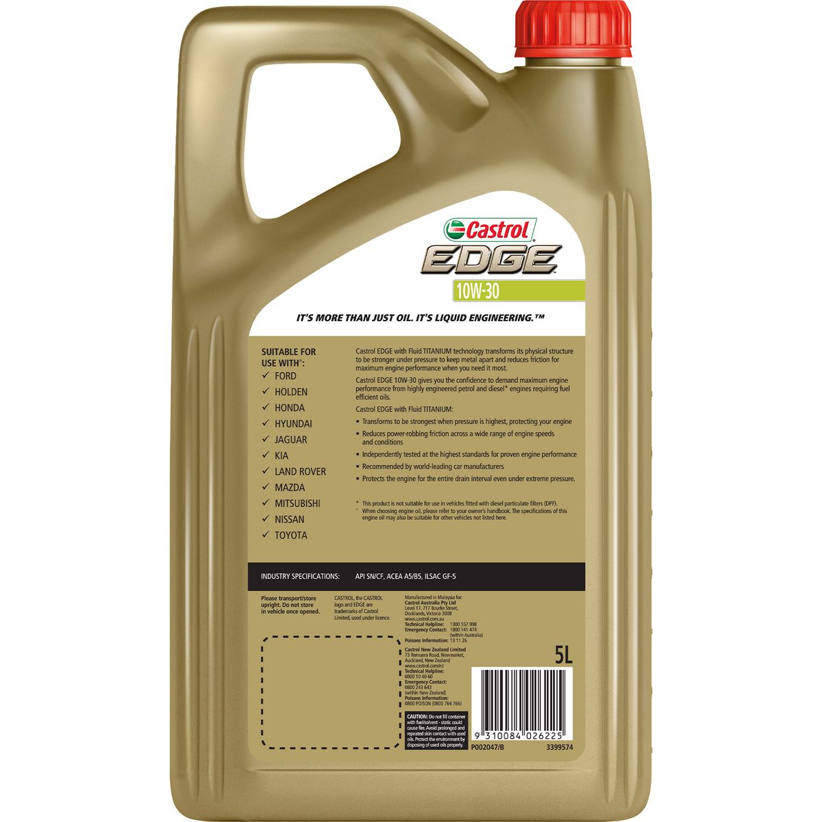 Castrol EDGE Full Synthetic Engine Oil 10W-30 5L - 3399574