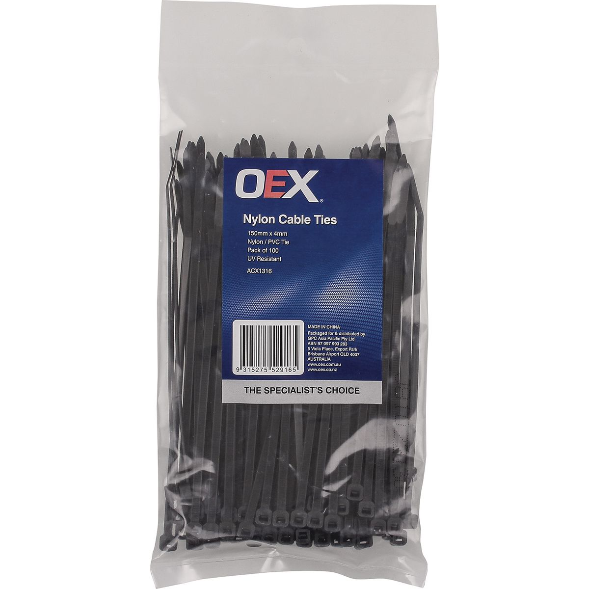 OEX Black Nylon Cable Ties - 3.6mm x 150mm - Pack of 100 - ACX1316