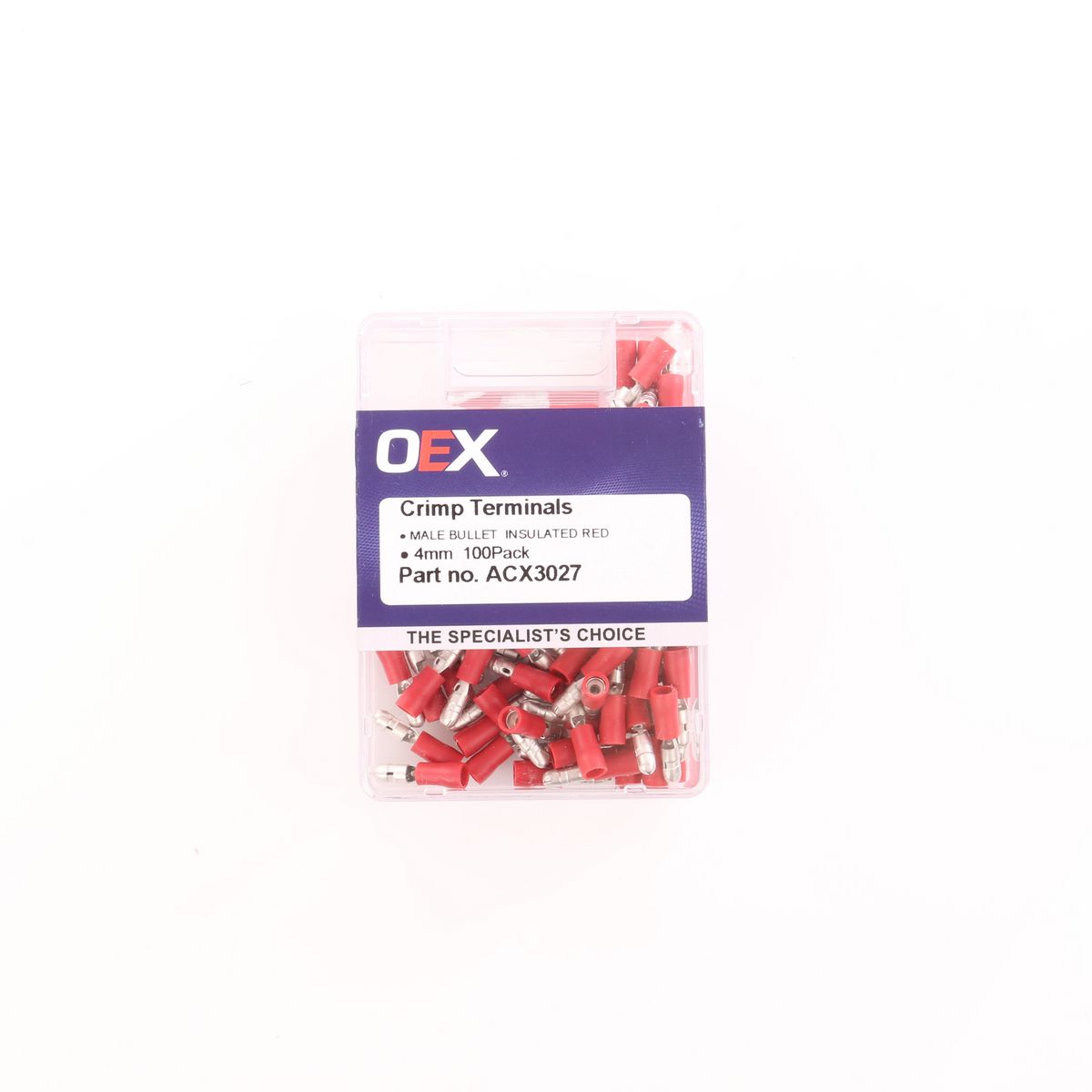 OEX Crimp Terminal Male Bullet Red 4mm Vinyl (100 Pack) - ACX3027