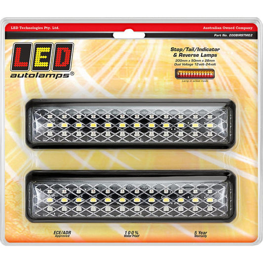 LED Autolamps 12/24V LED Stop/Tail/Indicator/Reverse Lamp 200x50x28mm Twin Blister - 200BIRSTME2
