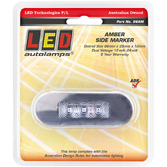 LED Autolamps 12/24V Amber Marker Clear Lens Coloured LEDs Stainless Steel Bezel - 86AM