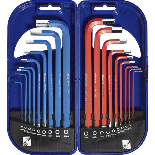Mechpro Blue Hex Key Long Arm Set Metric/SAE 18pc - MPBHK109K