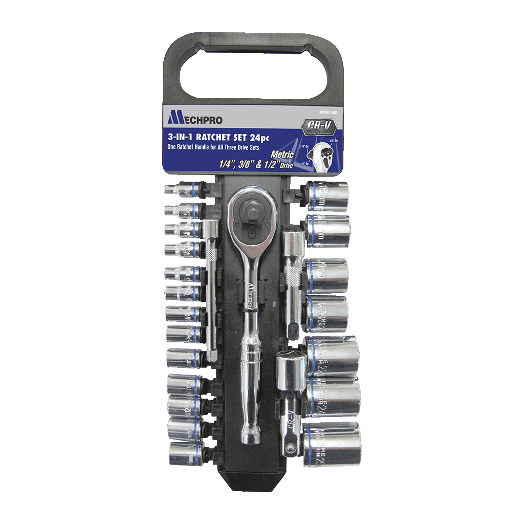 Mechpro Blue 3-In-1 Ratchet Set 24pc - MPBSK106K