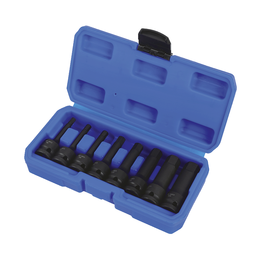 Mechpro Blue Impact Hex Bit Set Metric 1/2In Drive 8pc - MPBSK132K