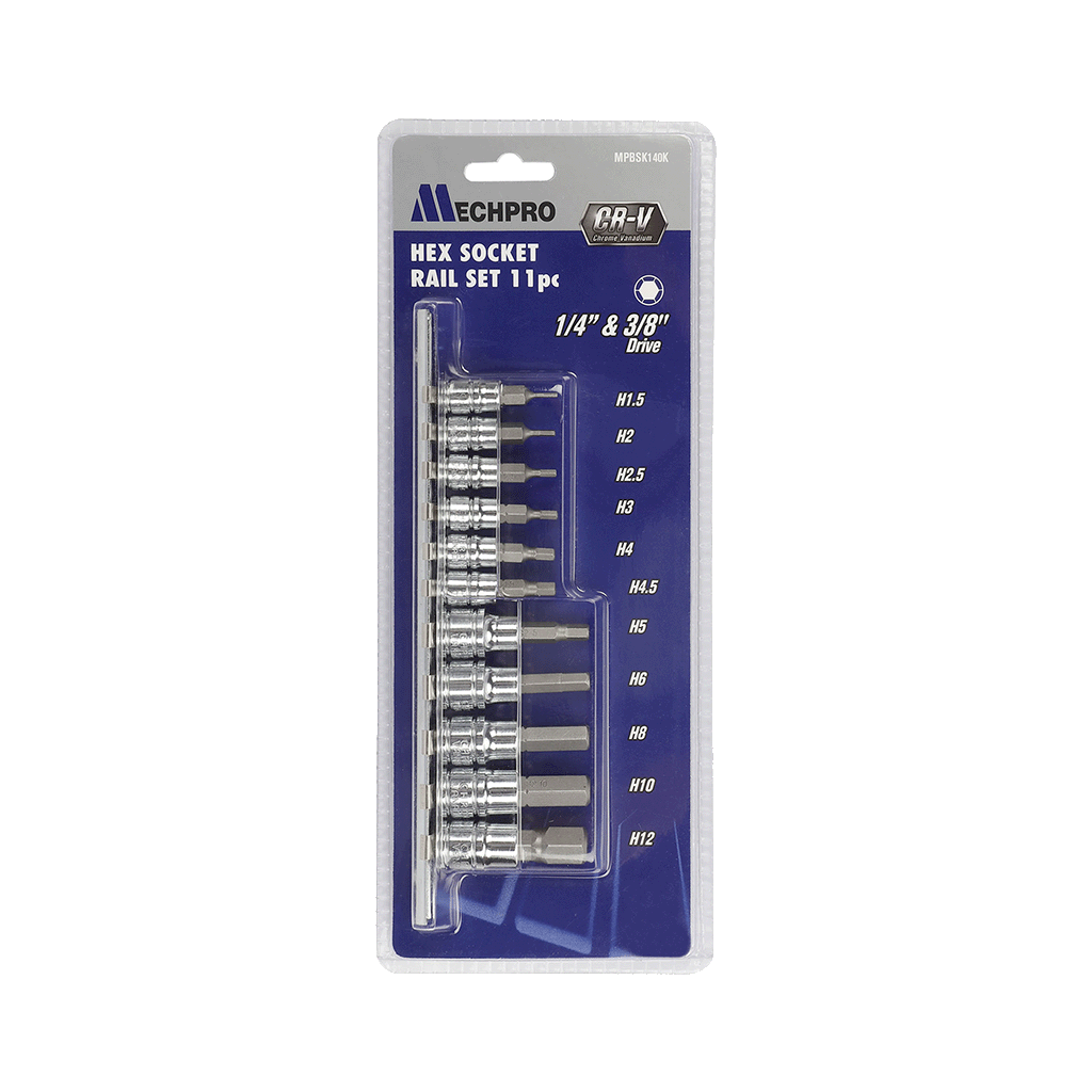 Mechpro Blue Socket Rail Hex Set 11pc - MPBSK140K