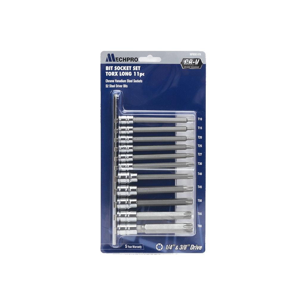 Mechpro Blue Socket Rail Torx Key Extra Long Set 11pc - MPBSK147K