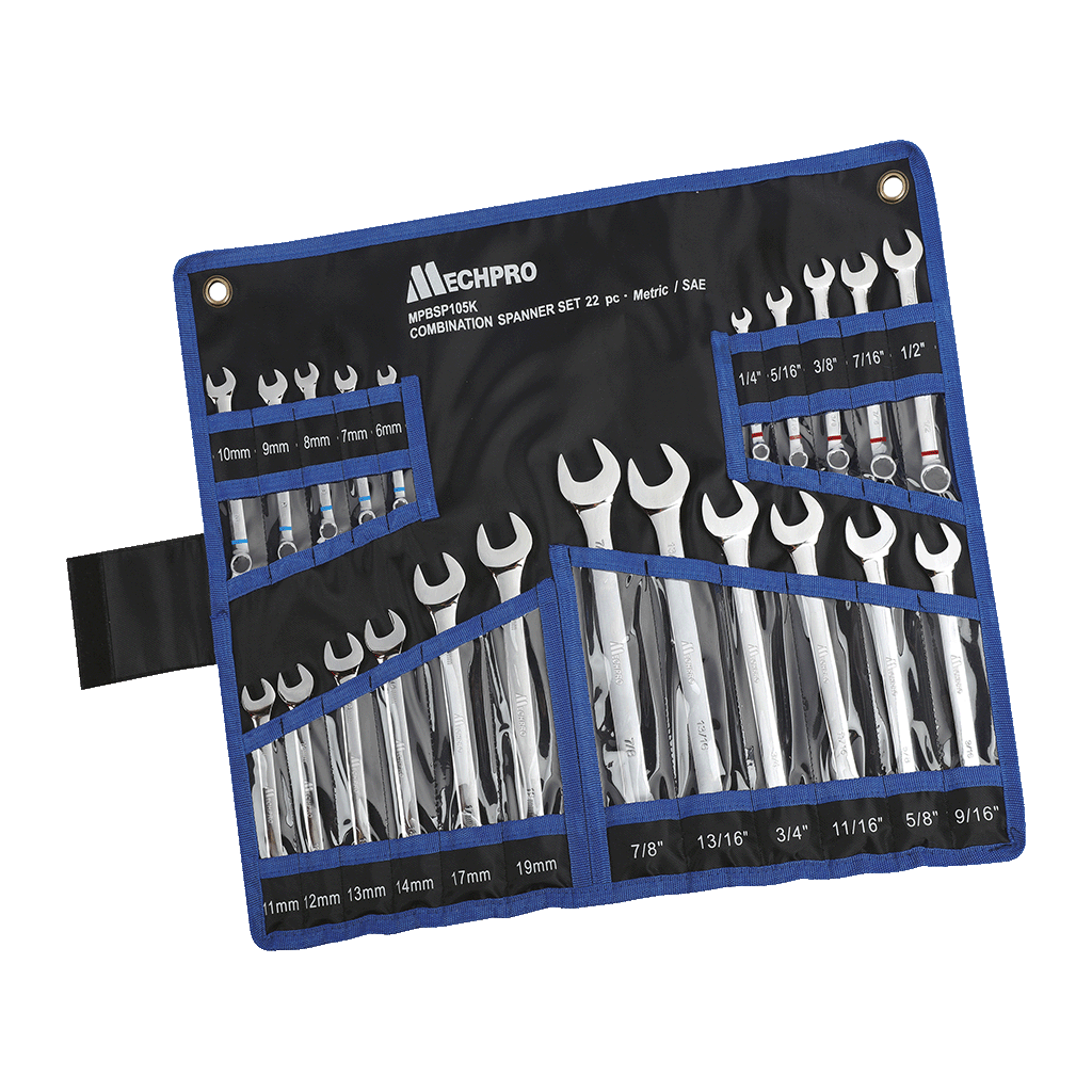 Mechpro Blue Combination Spanner Set Metric/SAE 22pc - MPBSP105K