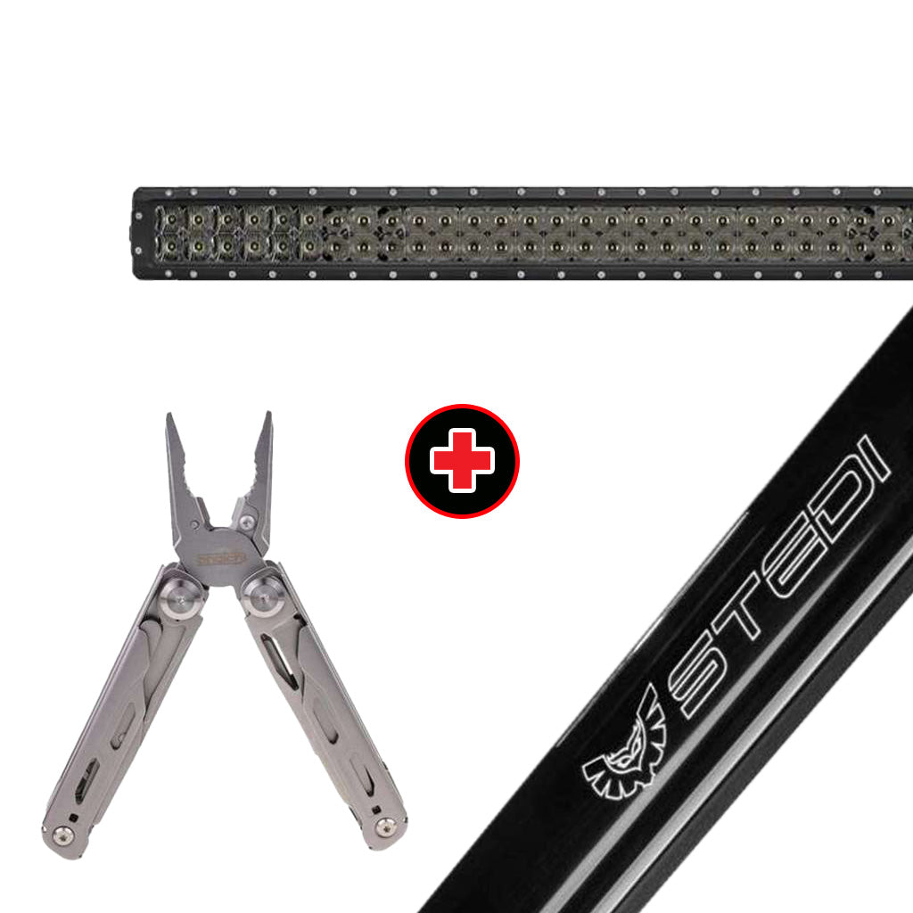 STEDI 22 Inch ST4K 40 LED Double Row Light Bar with Black Out Cover and Snatch Multi-Function Tool Bundle