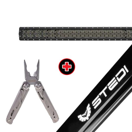 STEDI 42 Inch ST4K 80 LED Double Row Light Bar with Black Out Cover and Snatch Multi-Function Tool Bundle