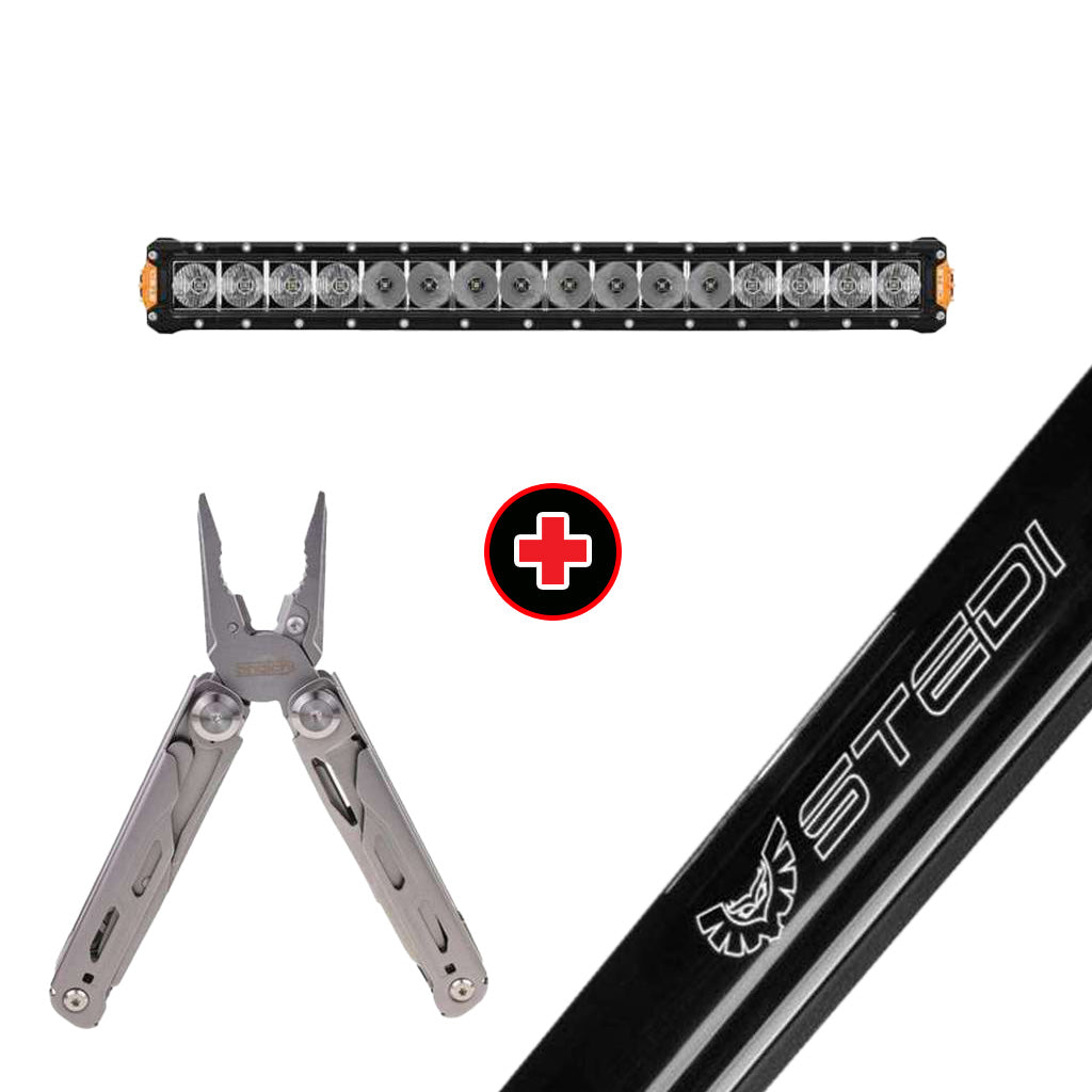 STEDI ST3301 Pro 18.6 Inch 12 LED Light Bar with Black Out Cover and Snatch Multi-Function Tool Bundle