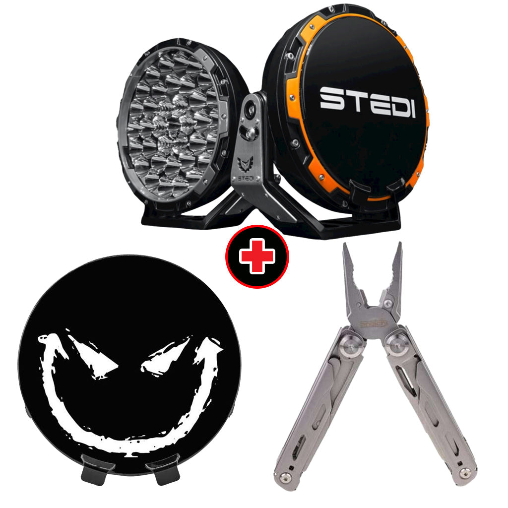 STEDI Type-X Pro LED Driving Lights with Smiley Cover and Snatch Multi-Function Tool Bundle