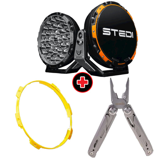 STEDI Type-X Pro LED Driving Lights with Yellow Colour Ring and Snatch Multi-Function Tool Bundle