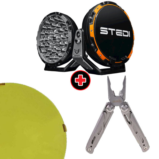 STEDI Type-X Pro LED Driving Lights with Yellow Cover and Snatch Multi-Function Tool Bundle