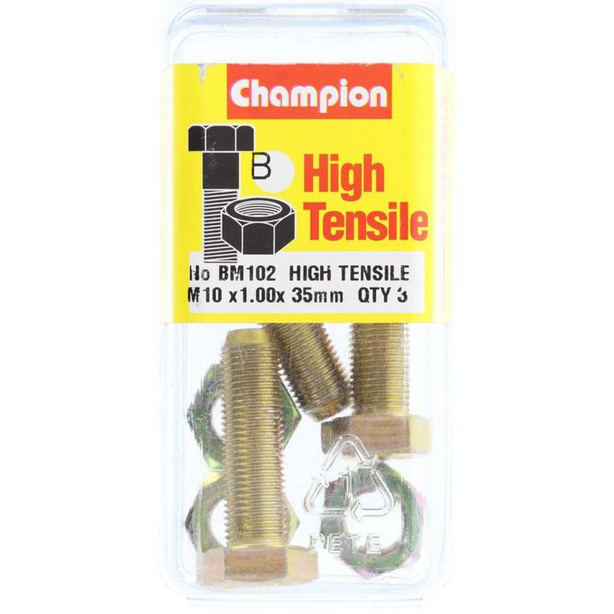 Champion Hex Set Screw & Nut High Tensile M10 x 35 x 1.00mm Grade 8.8 - BM102