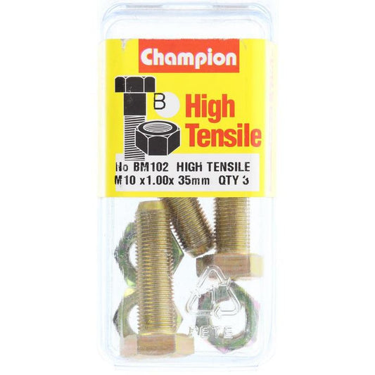 Champion Hex Set Screw & Nut High Tensile M10 x 35 x 1.00mm Grade 8.8 - BM102