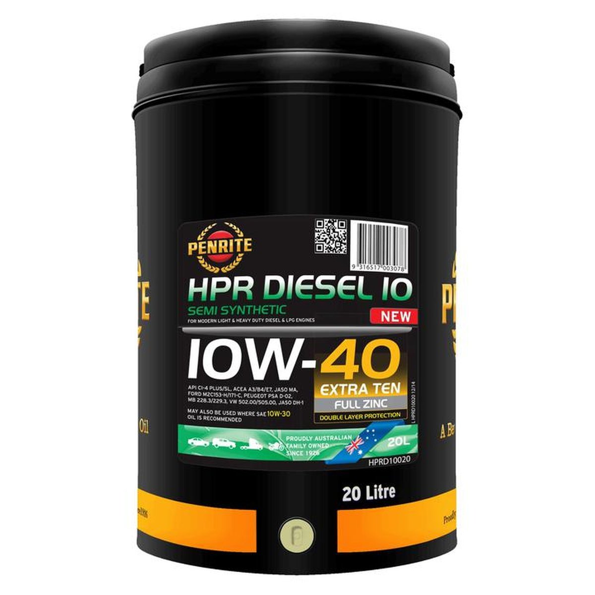 Penrite HPR Diesel 10 SAE 10W-40 Engine Oil 20L - HPRD10020